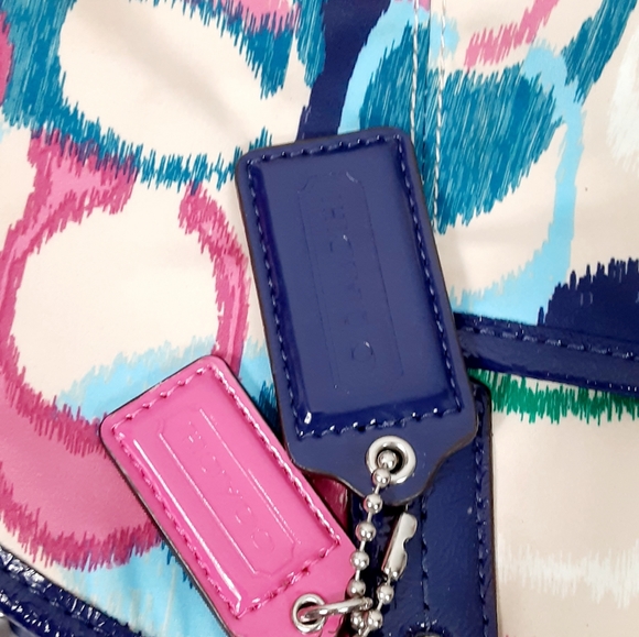 Coach multi color print logo canvas and leather satchel bag - Picture 10 of 16